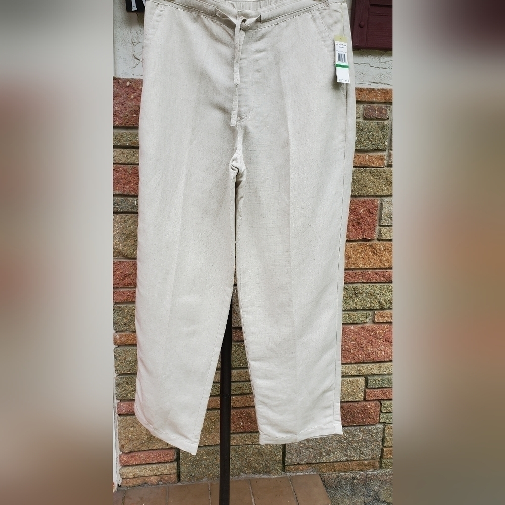 Cubavera Straight Leg Linen Blend Pant Lightweight Off White Cream‎ Large